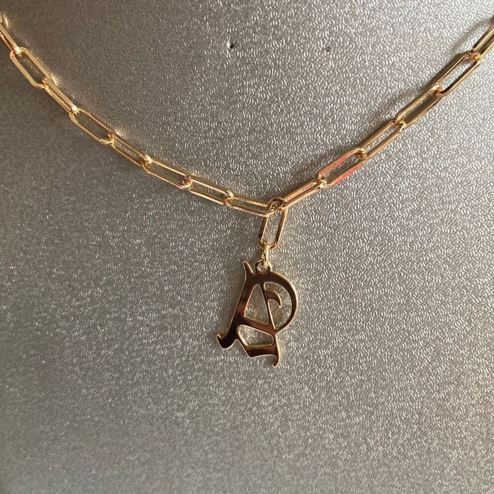 gold tone chain necklace initial letter A